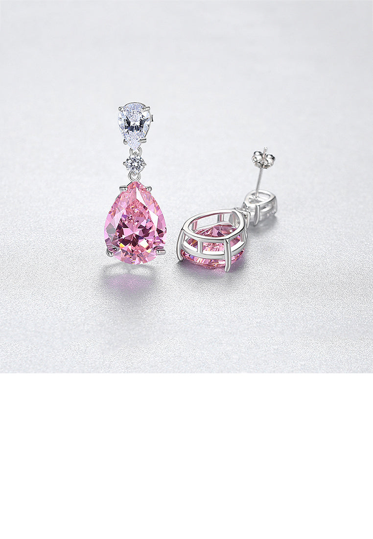 925 Sterling Silver Fashion and Elegant Water Drop-shaped Earrings with Pink Cubic Zirconia - Luxurious Look - Vibrant Color