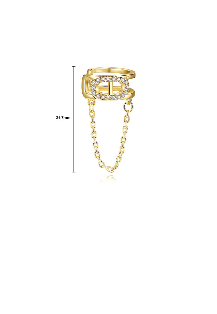 Simple Personality Plated Gold Hollow Oval Geometric Tassel Single Ear Clip with Cubic Zirconia - Luxurious Look