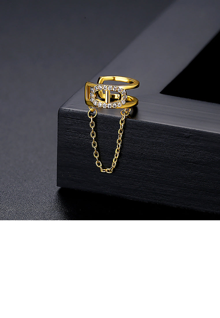 Simple Personality Plated Gold Hollow Oval Geometric Tassel Single Ear Clip with Cubic Zirconia - Luxurious Look