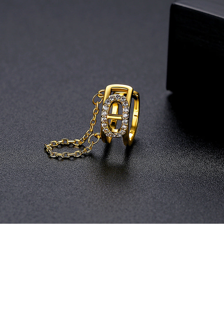 Simple Personality Plated Gold Hollow Oval Geometric Tassel Single Ear Clip with Cubic Zirconia - Luxurious Look