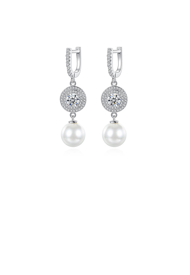 Fashion Elegant Geometric Round Imitation Pearl Tassel Earrings with Cubic Zirconia - Luxurious Look