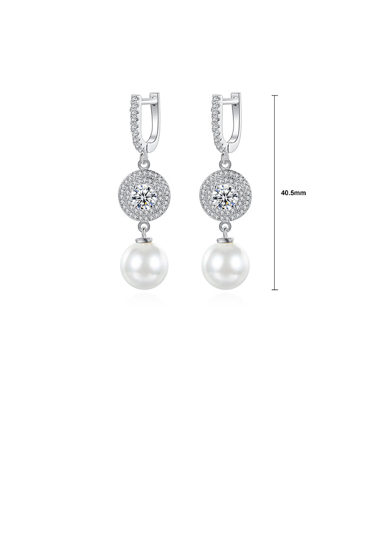 Fashion Elegant Geometric Round Imitation Pearl Tassel Earrings with Cubic Zirconia - Luxurious Look