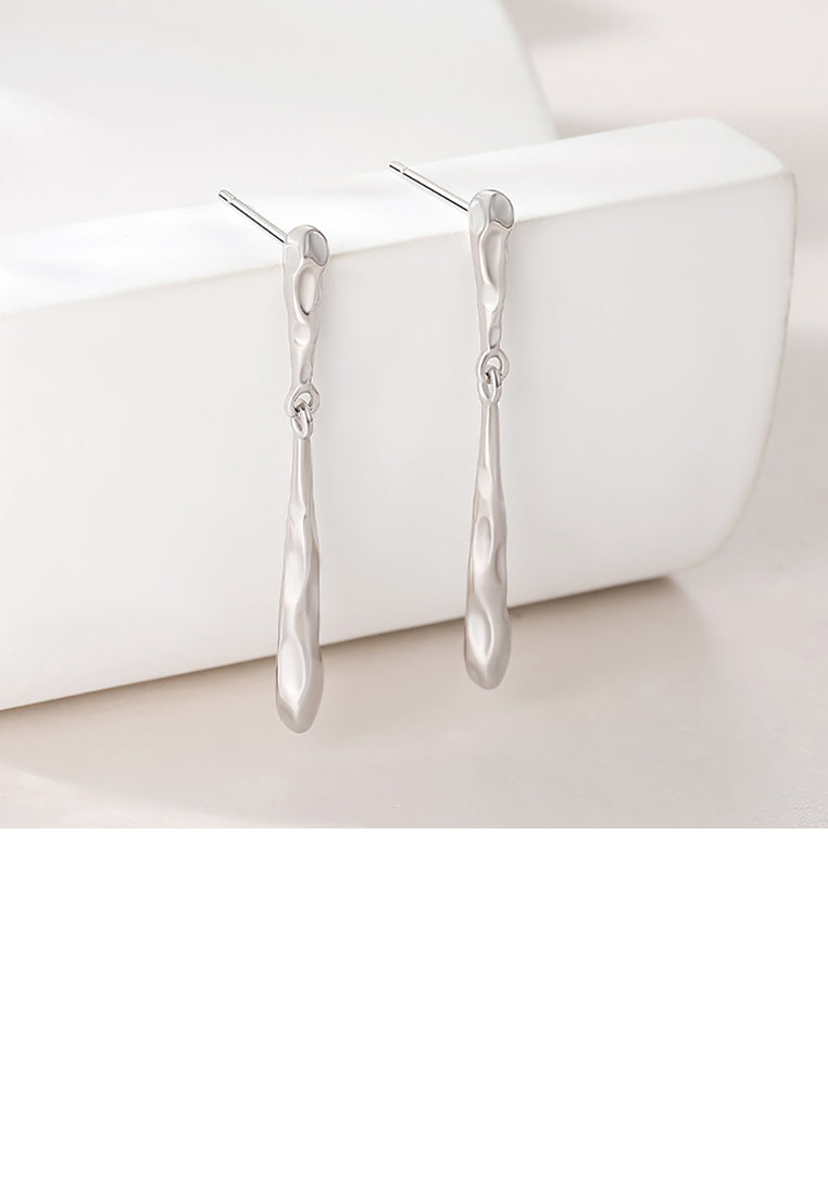 925 Sterling Silver Simple Temperament Irregular Texture Geometric Tassel Earrings