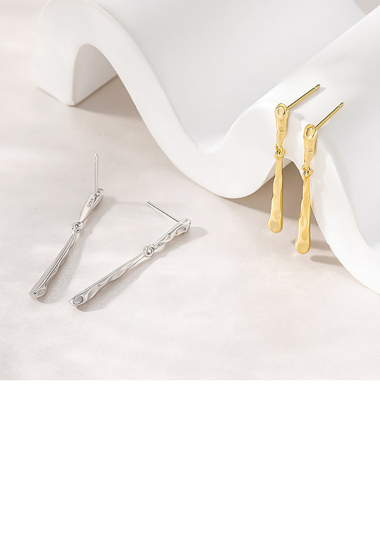 925 Sterling Silver Simple Temperament Irregular Texture Geometric Tassel Earrings