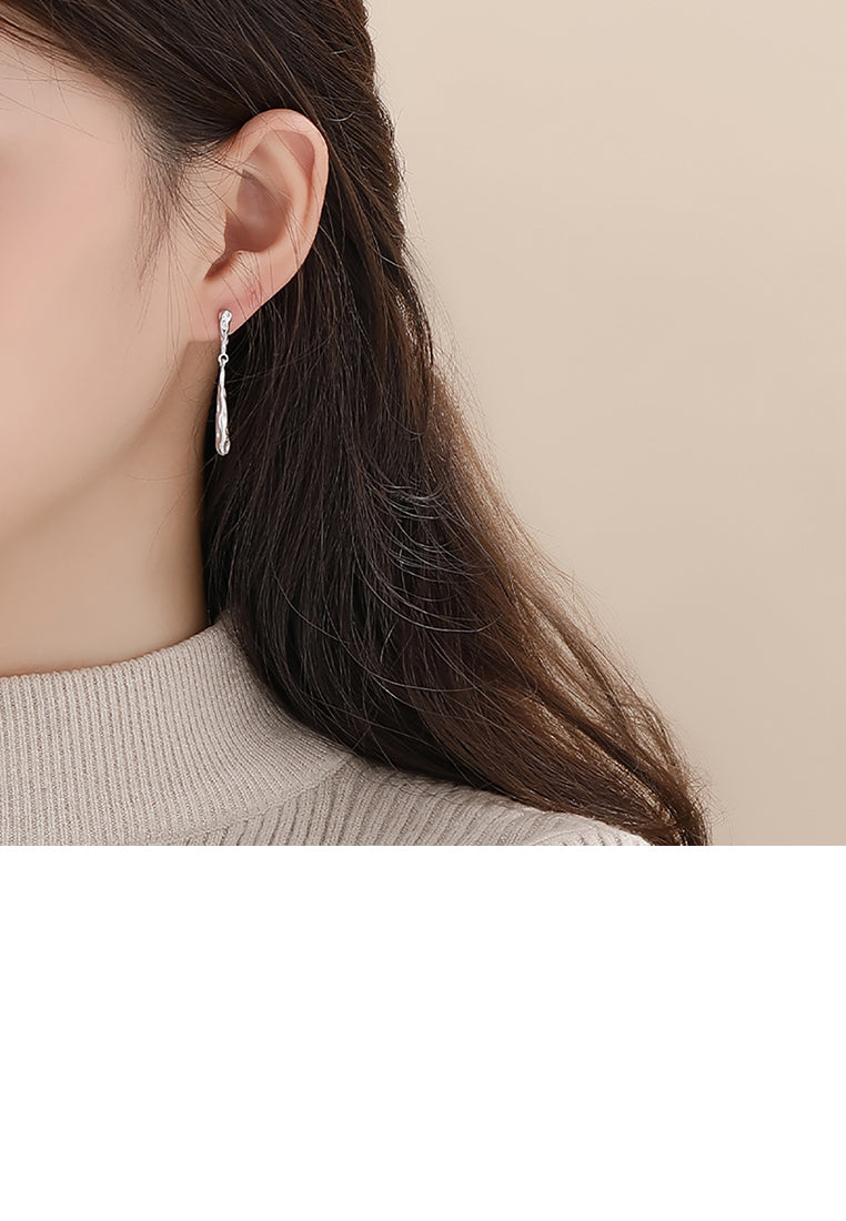 925 Sterling Silver Simple Temperament Irregular Texture Geometric Tassel Earrings