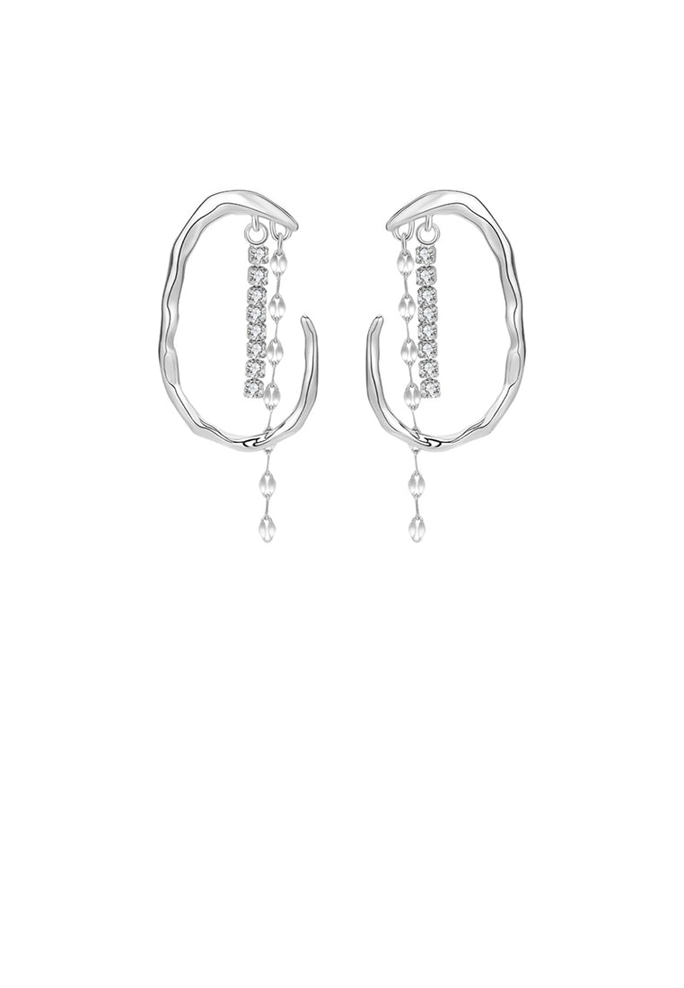 925 Sterling Silver Fashion Temperament Geometric C-shaped Tassel Earrings with Cubic Zirconia - Luxurious Look