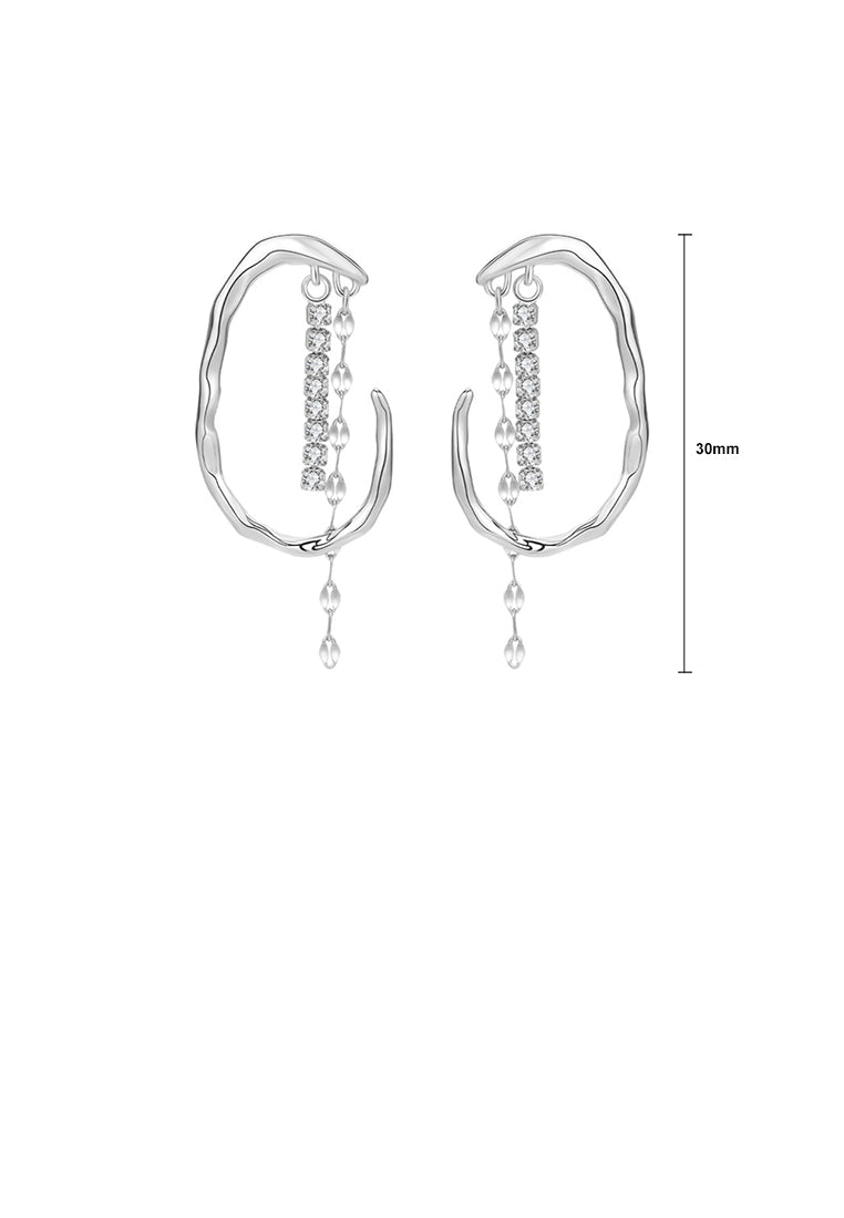 925 Sterling Silver Fashion Temperament Geometric C-shaped Tassel Earrings with Cubic Zirconia - Luxurious Look