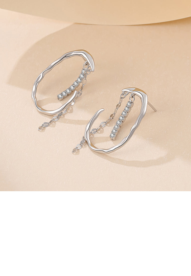 925 Sterling Silver Fashion Temperament Geometric C-shaped Tassel Earrings with Cubic Zirconia - Luxurious Look