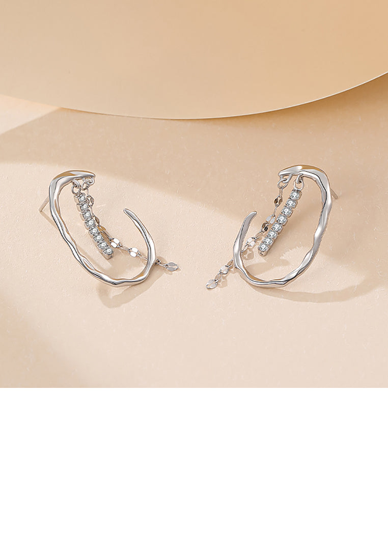 925 Sterling Silver Fashion Temperament Geometric C-shaped Tassel Earrings with Cubic Zirconia - Luxurious Look