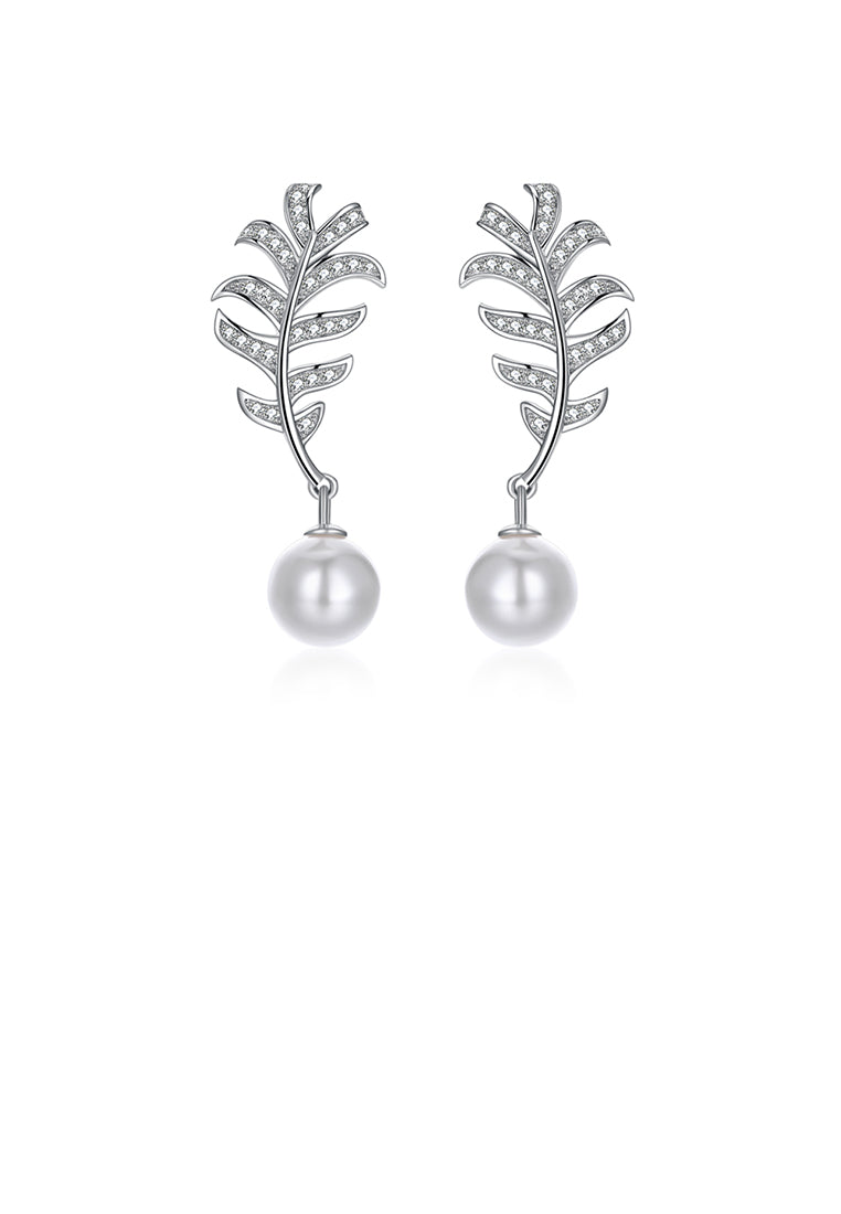 925 Sterling Silver Leaf Earrings with Austrian Element Crystals and Fashion Pearls