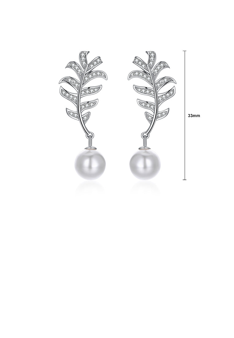925 Sterling Silver Leaf Earrings with Austrian Element Crystals and Fashion Pearls