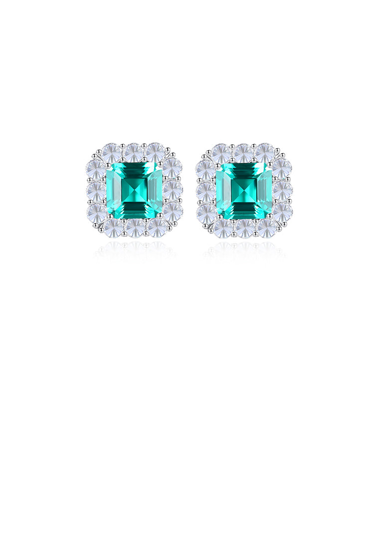 925 Sterling Silver Fashion Simple Geometric Square Stud Earrings with Green Cubic Zirconia - Luxurious Look