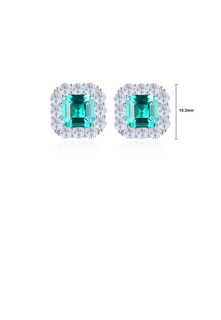 925 Sterling Silver Fashion Simple Geometric Square Stud Earrings with Green Cubic Zirconia - Luxurious Look