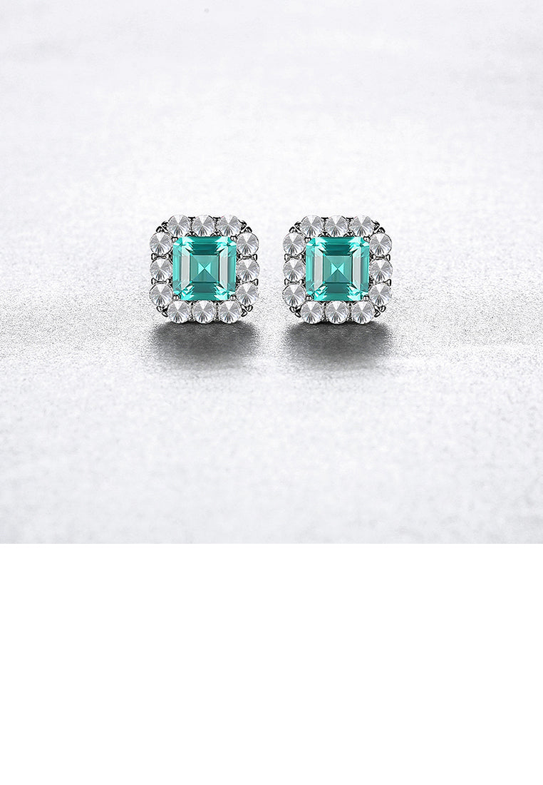 925 Sterling Silver Fashion Simple Geometric Square Stud Earrings with Green Cubic Zirconia - Luxurious Look