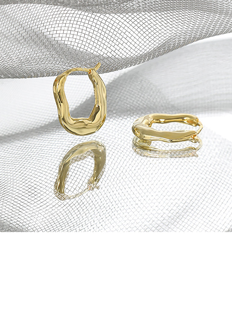 925 Sterling Silver Plated Gold Simple Fashion Hollow Irregular Geometric Round Stud Earrings