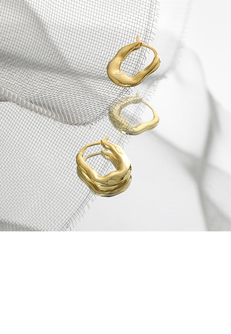 925 Sterling Silver Plated Gold Simple Fashion Hollow Irregular Geometric Round Stud Earrings