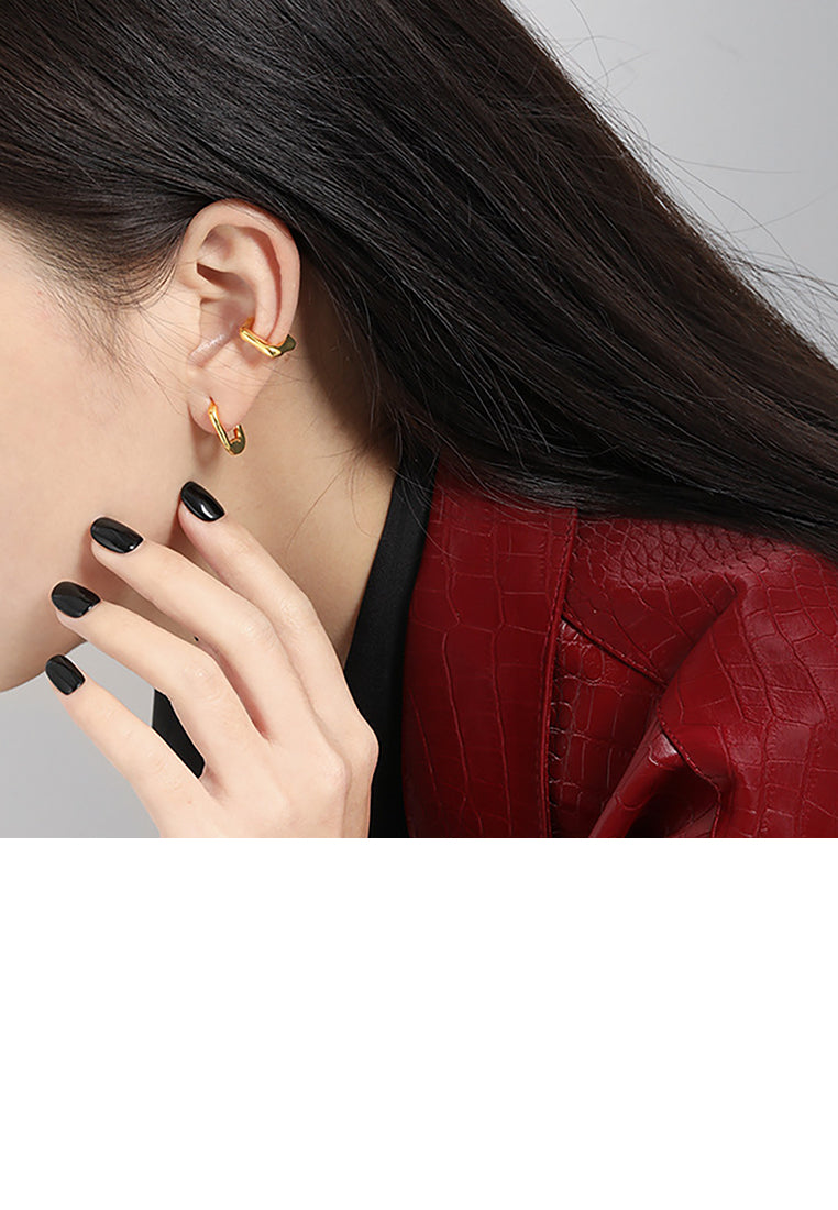 925 Sterling Silver Plated Gold Simple Fashion Hollow Irregular Geometric Round Stud Earrings