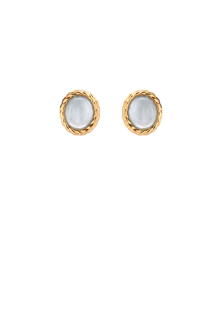 925 Sterling Silver Plated Gold Twist Geometric Oval Blue Cubic Zirconia Stud Earrings - Luxurious Look