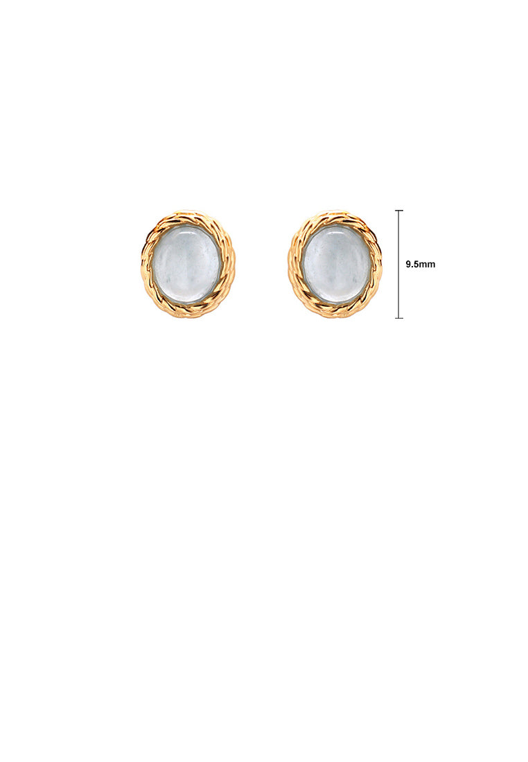 925 Sterling Silver Plated Gold Twist Geometric Oval Blue Cubic Zirconia Stud Earrings - Luxurious Look