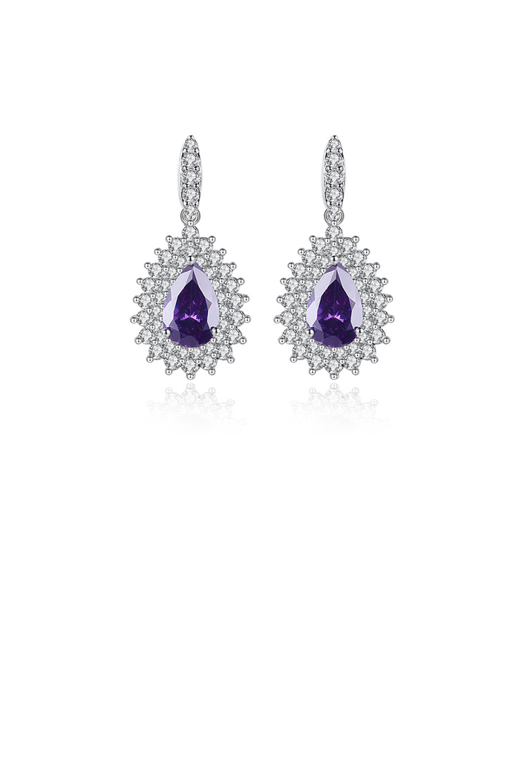Fashion Brilliant Water Drop Shaped Geometric Earrings with Purple Cubic Zirconia - Luxurious Look