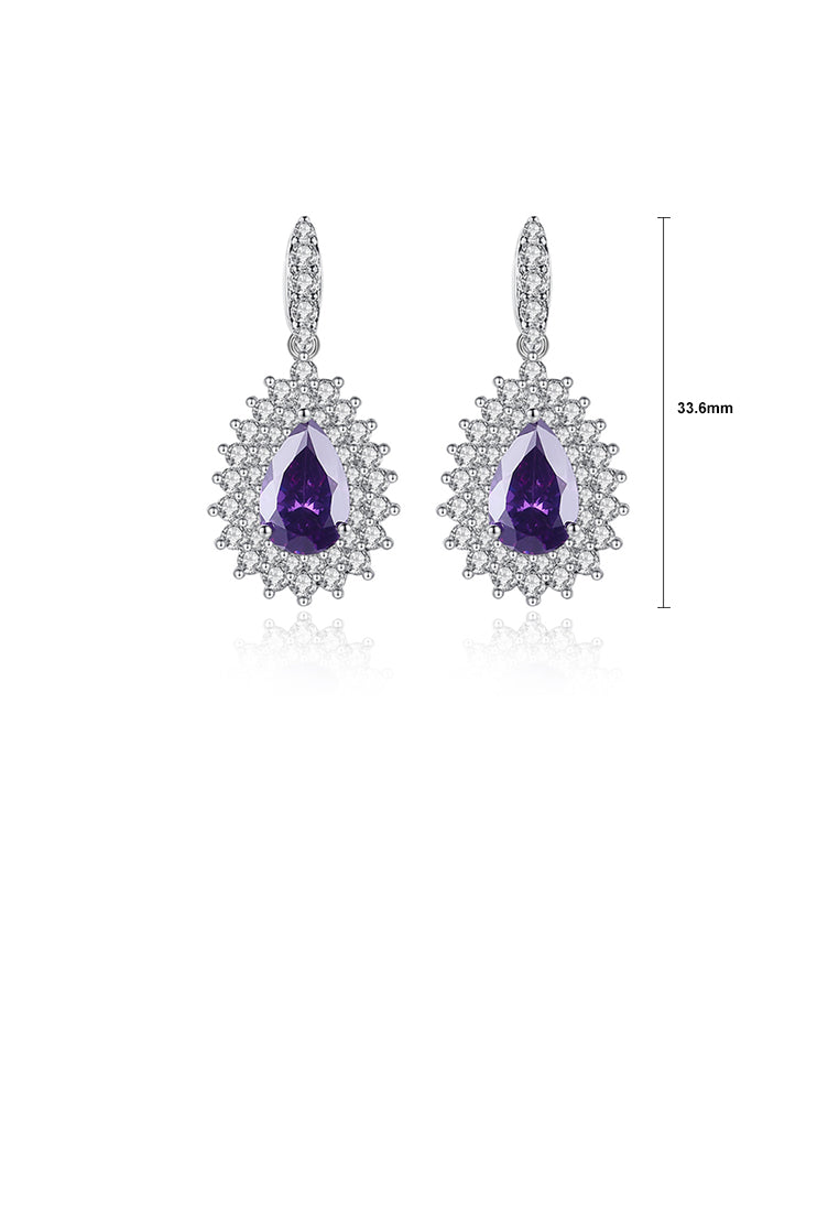 Fashion Brilliant Water Drop Shaped Geometric Earrings with Purple Cubic Zirconia - Luxurious Look