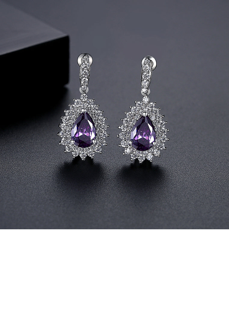 Fashion Brilliant Water Drop Shaped Geometric Earrings with Purple Cubic Zirconia - Luxurious Look