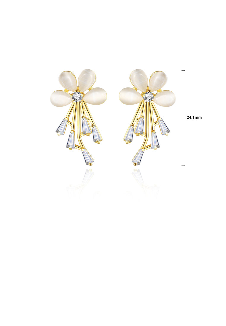 Fashion Temperament Plated Gold Flower Imitation Opal Stud Earrings with Cubic Zirconia - Luxurious Look