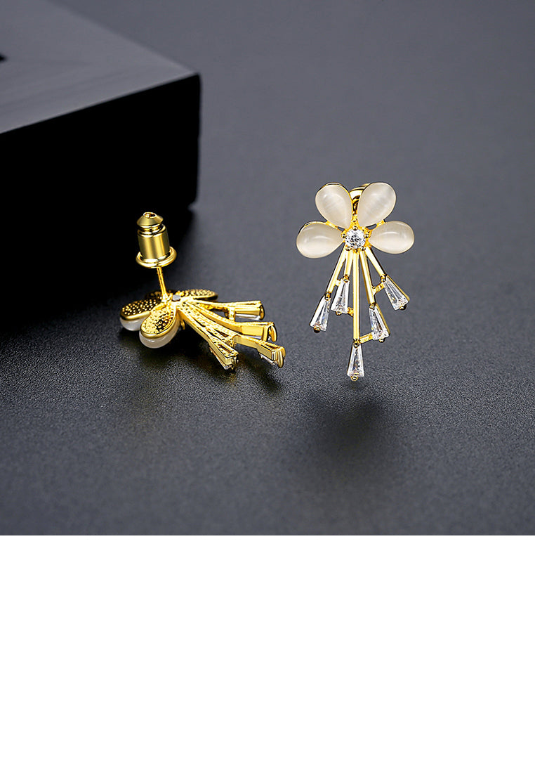 Fashion Temperament Plated Gold Flower Imitation Opal Stud Earrings with Cubic Zirconia - Luxurious Look