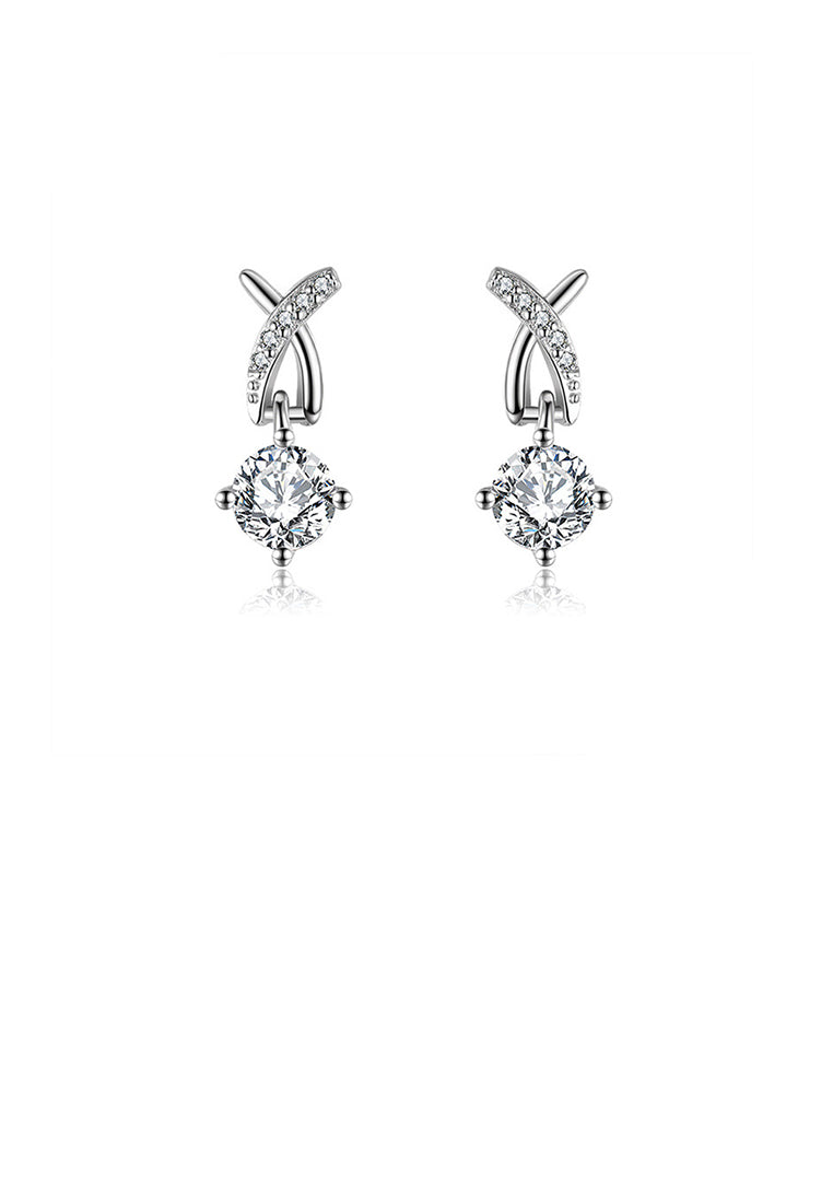 925 Sterling Silver Simple Temperament Cross Geometric Earrings with Cubic Zirconia - Luxurious Look