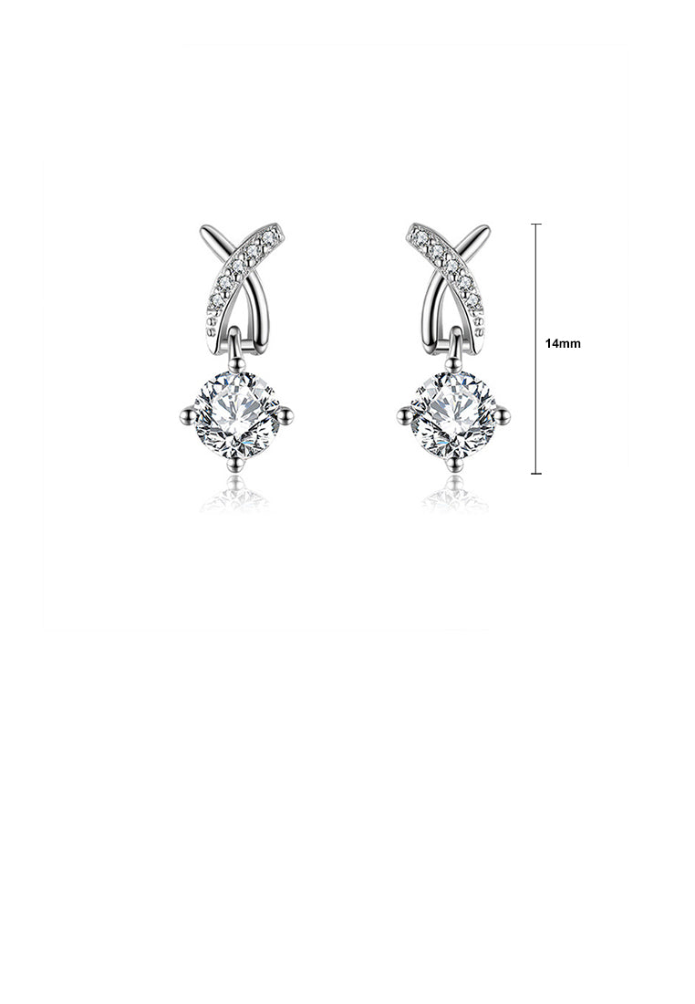 925 Sterling Silver Simple Temperament Cross Geometric Earrings with Cubic Zirconia - Luxurious Look