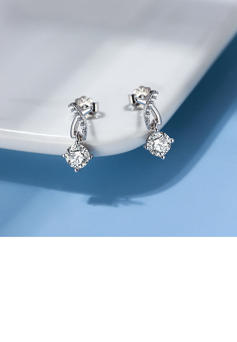 925 Sterling Silver Simple Temperament Cross Geometric Earrings with Cubic Zirconia - Luxurious Look