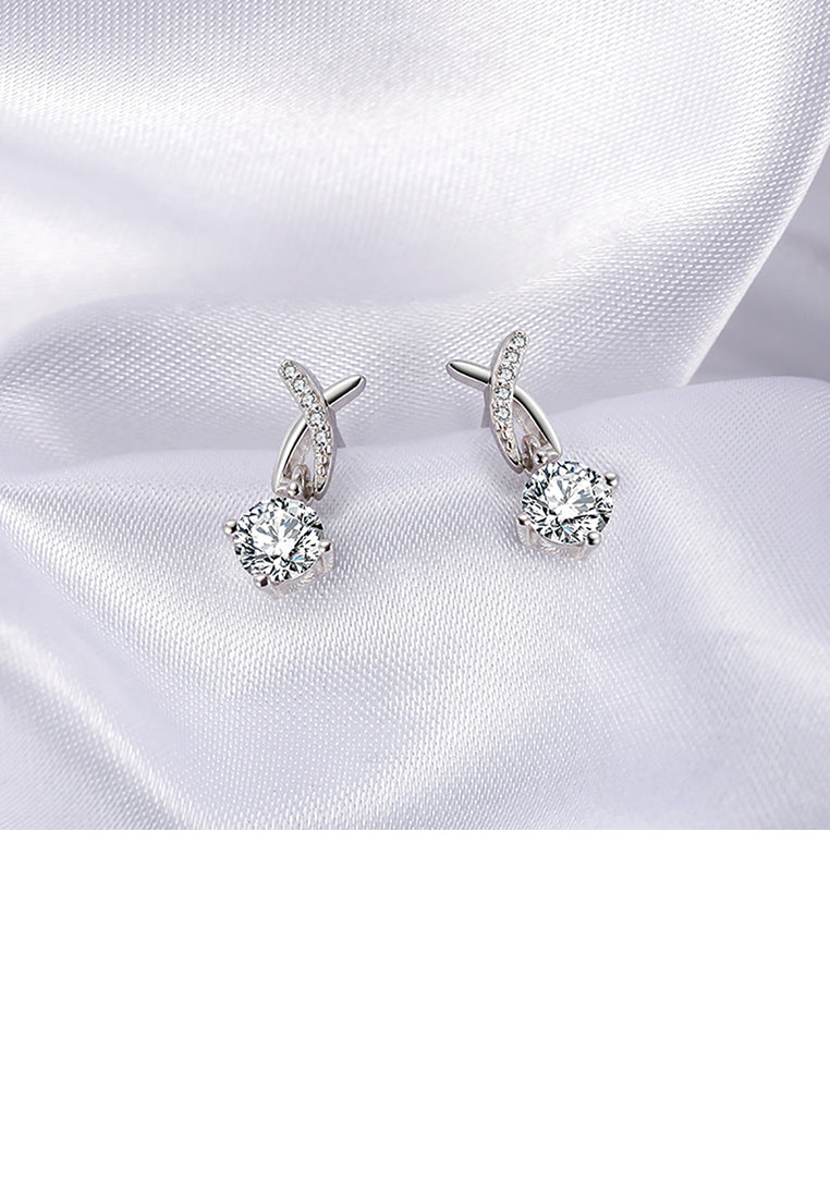 925 Sterling Silver Simple Temperament Cross Geometric Earrings with Cubic Zirconia - Luxurious Look