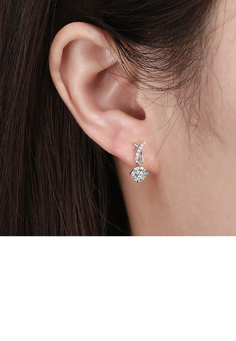 925 Sterling Silver Simple Temperament Cross Geometric Earrings with Cubic Zirconia - Luxurious Look