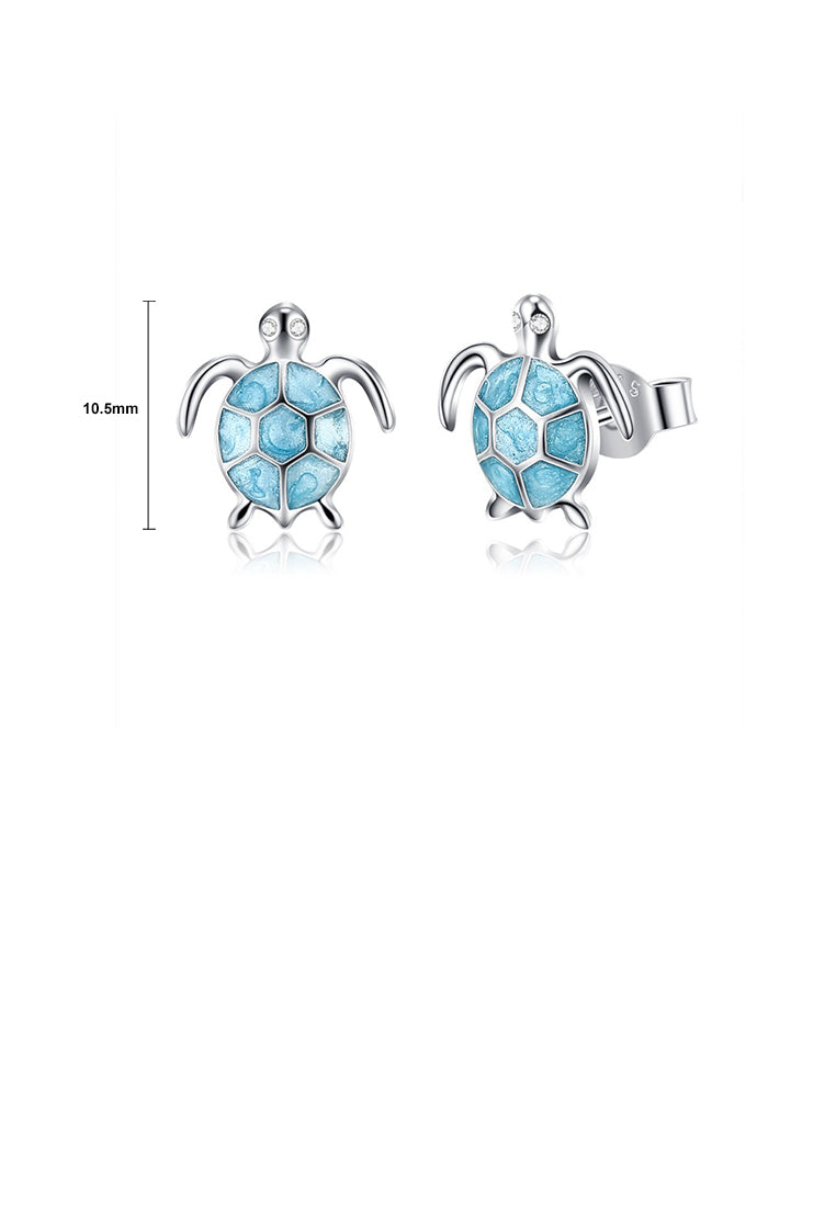 925 Sterling Silver Fashion Cute Blue Turtle Stud Earrings with Cubic Zirconia - Luxurious Look