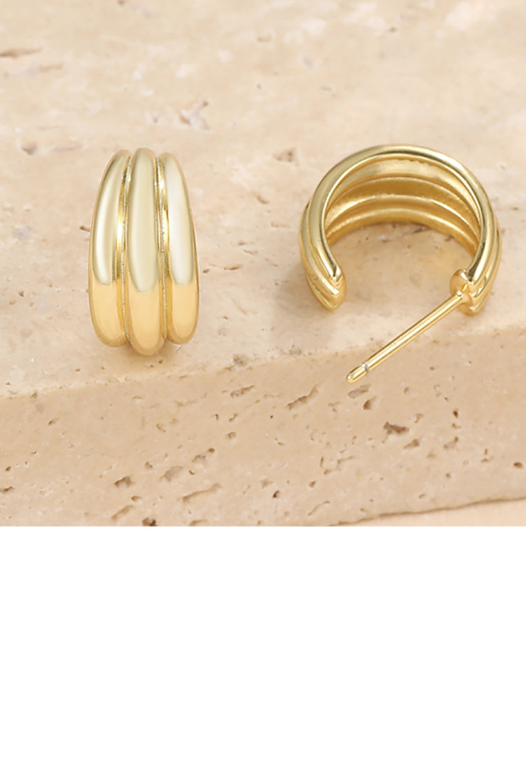 925 Sterling Silver Plated Gold Fashion Temperament Geometric Half Round Stud Earrings