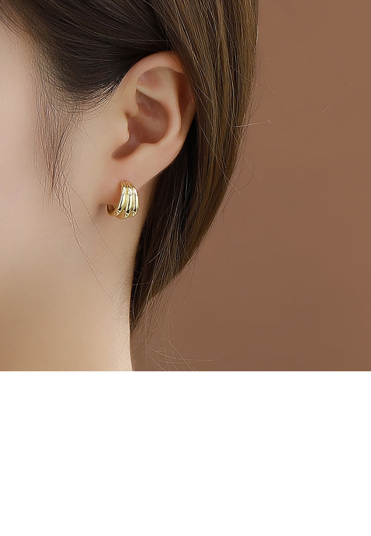 925 Sterling Silver Plated Gold Fashion Temperament Geometric Half Round Stud Earrings