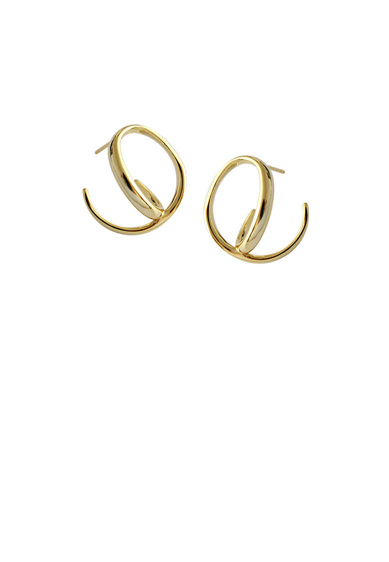 925 Sterling Silver Plated Gold Simple Fashion Irregular Line Circle Stud Earrings