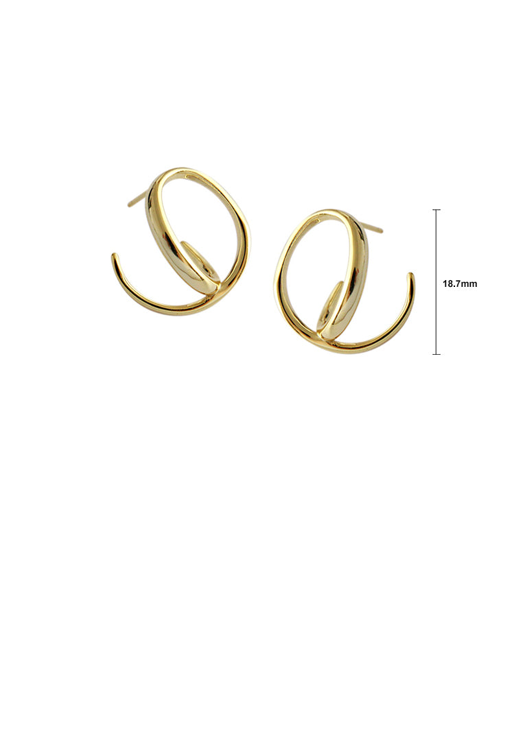 925 Sterling Silver Plated Gold Simple Fashion Irregular Line Circle Stud Earrings
