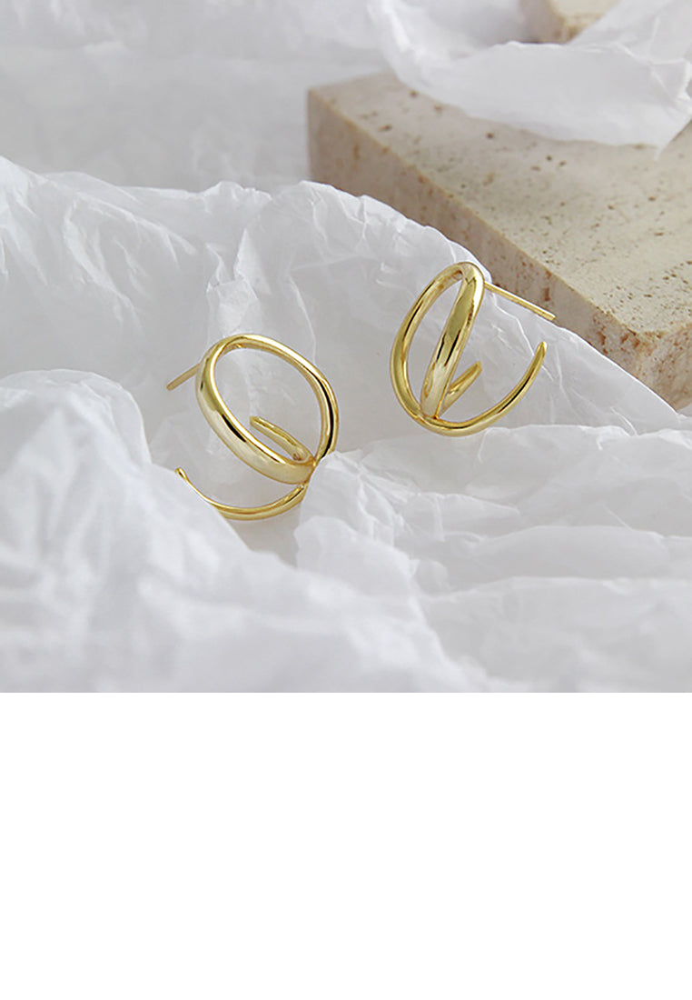 925 Sterling Silver Plated Gold Simple Fashion Irregular Line Circle Stud Earrings