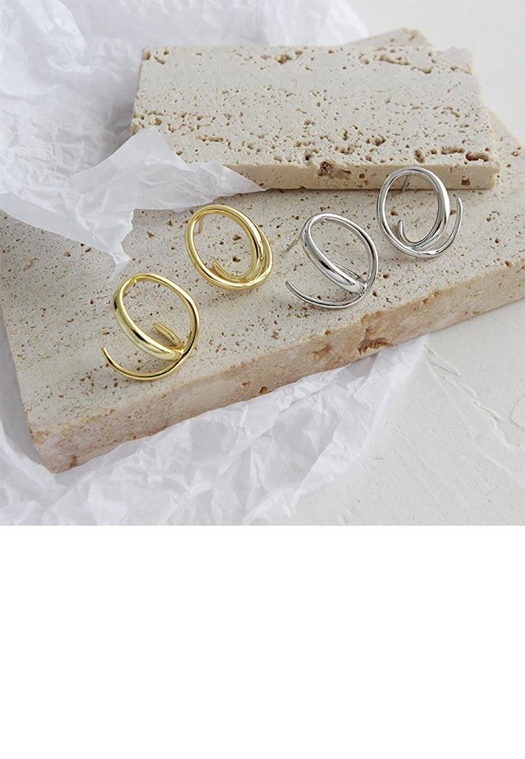 925 Sterling Silver Plated Gold Simple Fashion Irregular Line Circle Stud Earrings