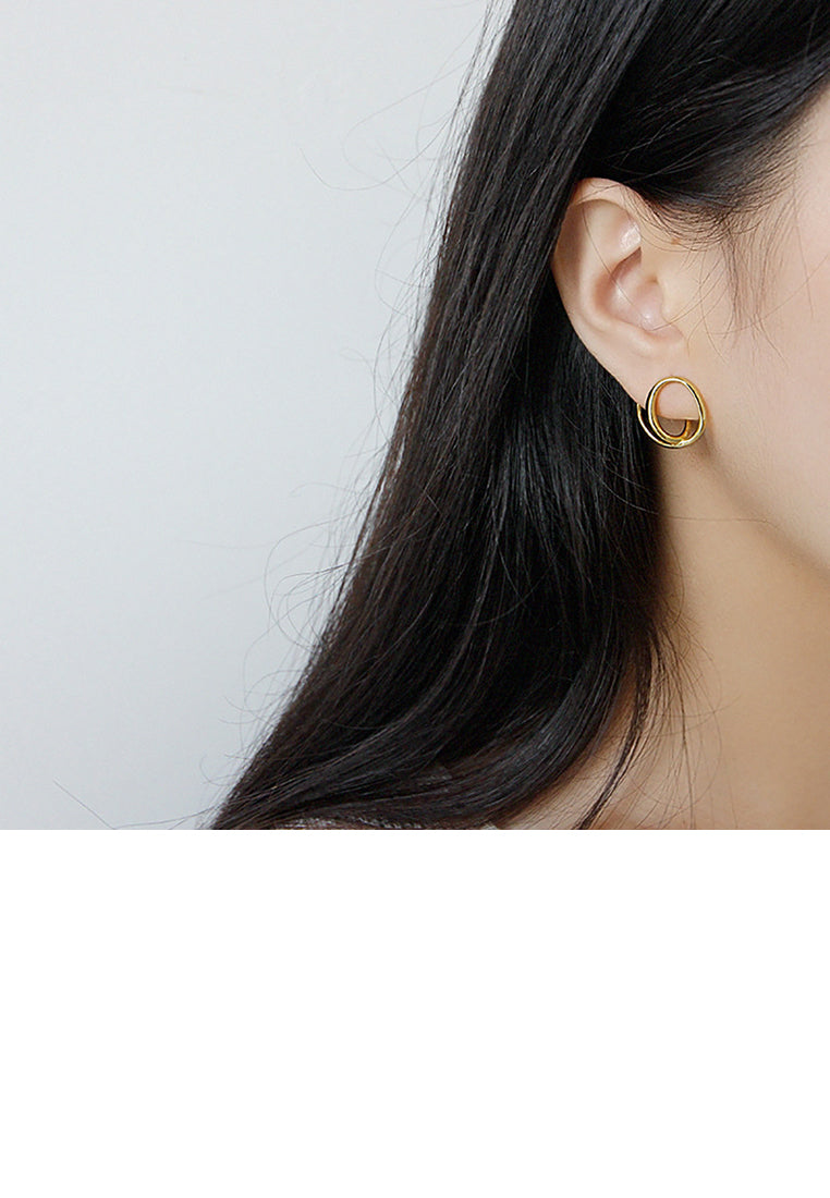 925 Sterling Silver Plated Gold Simple Fashion Irregular Line Circle Stud Earrings