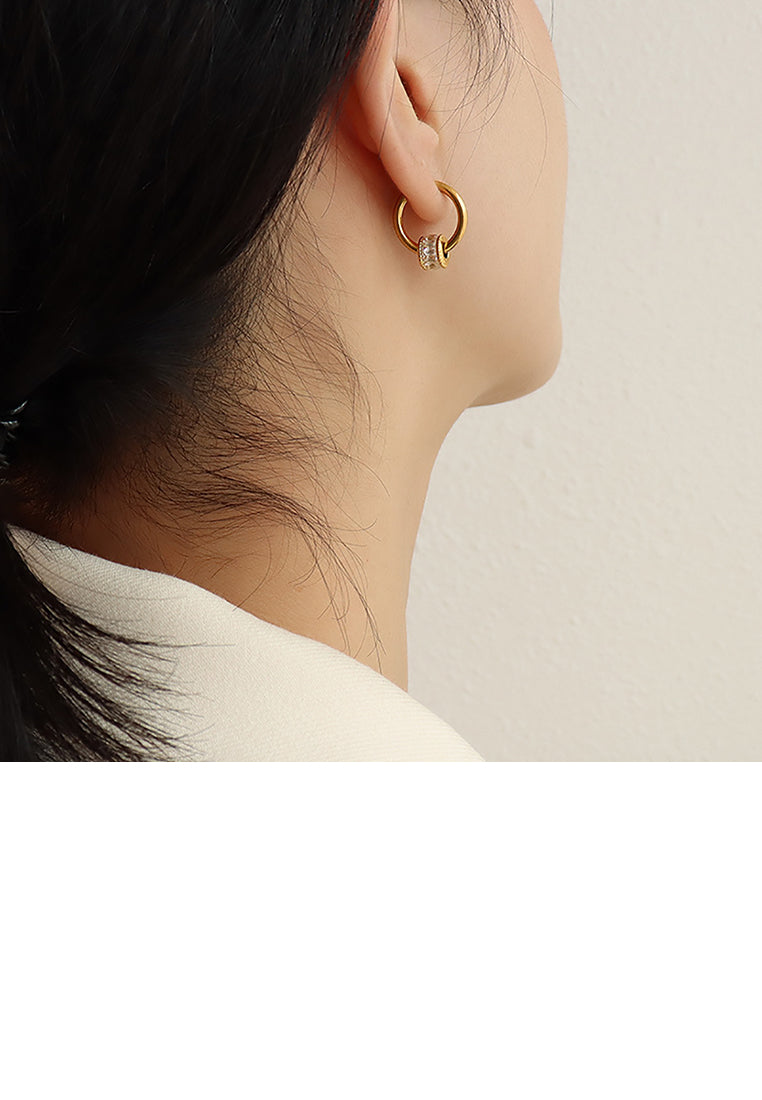 Simple Temperament Plated Gold 316L Stainless Steel Small Waist Geometric Circle Earrings with Cubic Zirconia - Luxurious Look