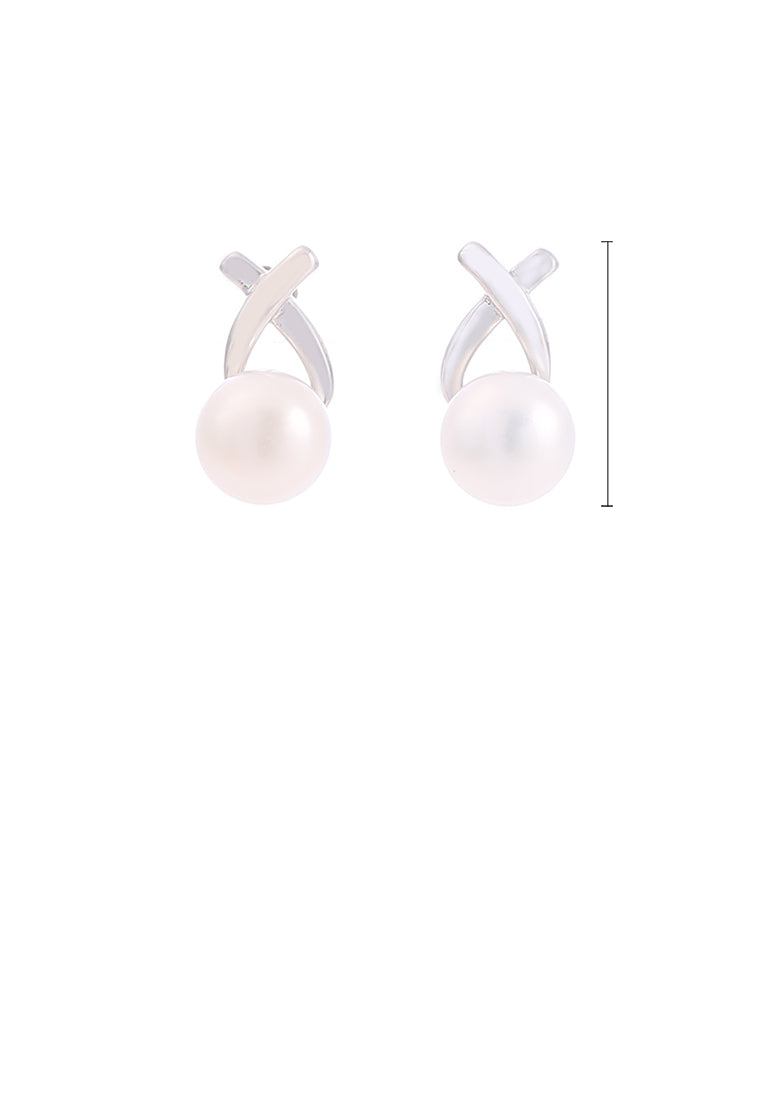 925 Sterling Silver Fashion Simple Cross White Freshwater Pearl Stud Earrings - Luxurious Look