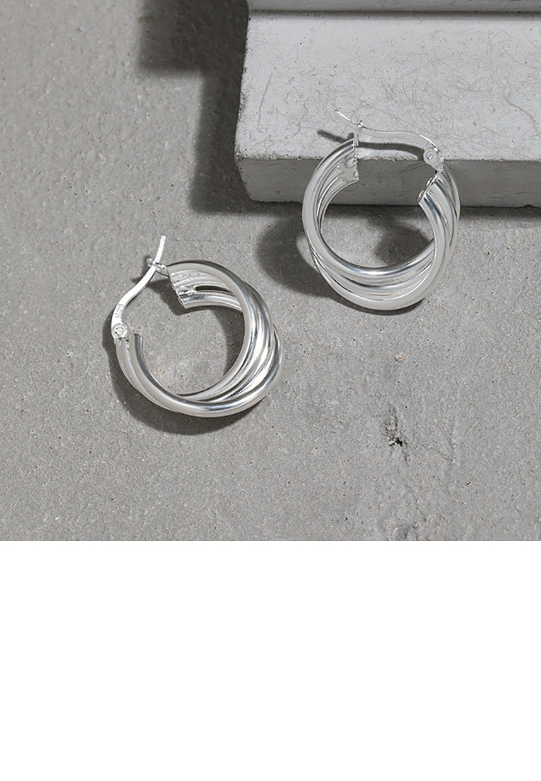 925 Sterling Silver Fashion Personality Geometric Line Round Stud Earrings