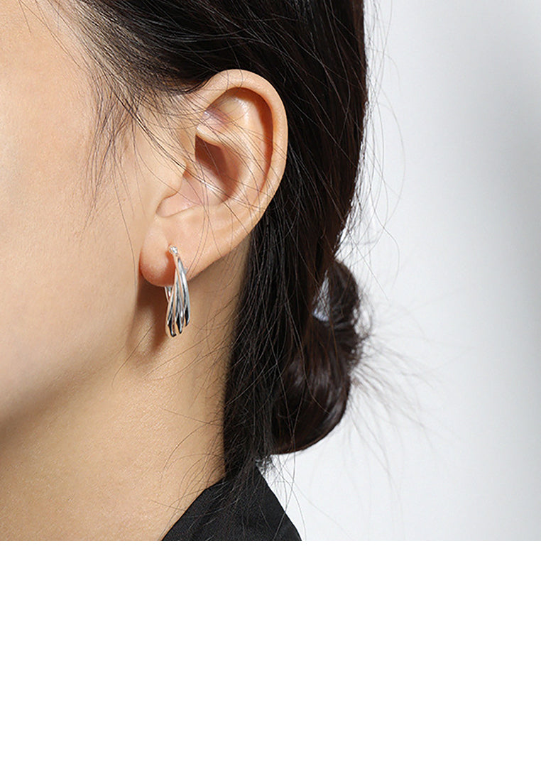 925 Sterling Silver Fashion Personality Geometric Line Round Stud Earrings