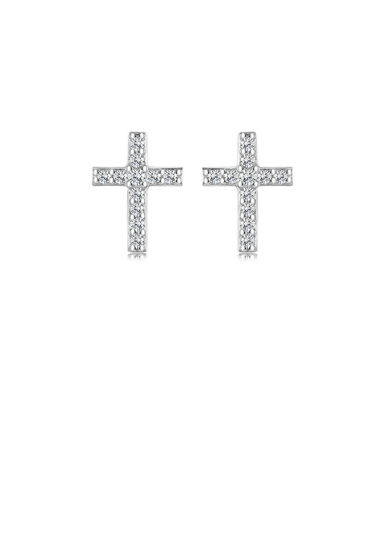 925 Sterling Silver Simple Classic Cross Stud Earrings with Cubic Zirconia - Luxurious Look