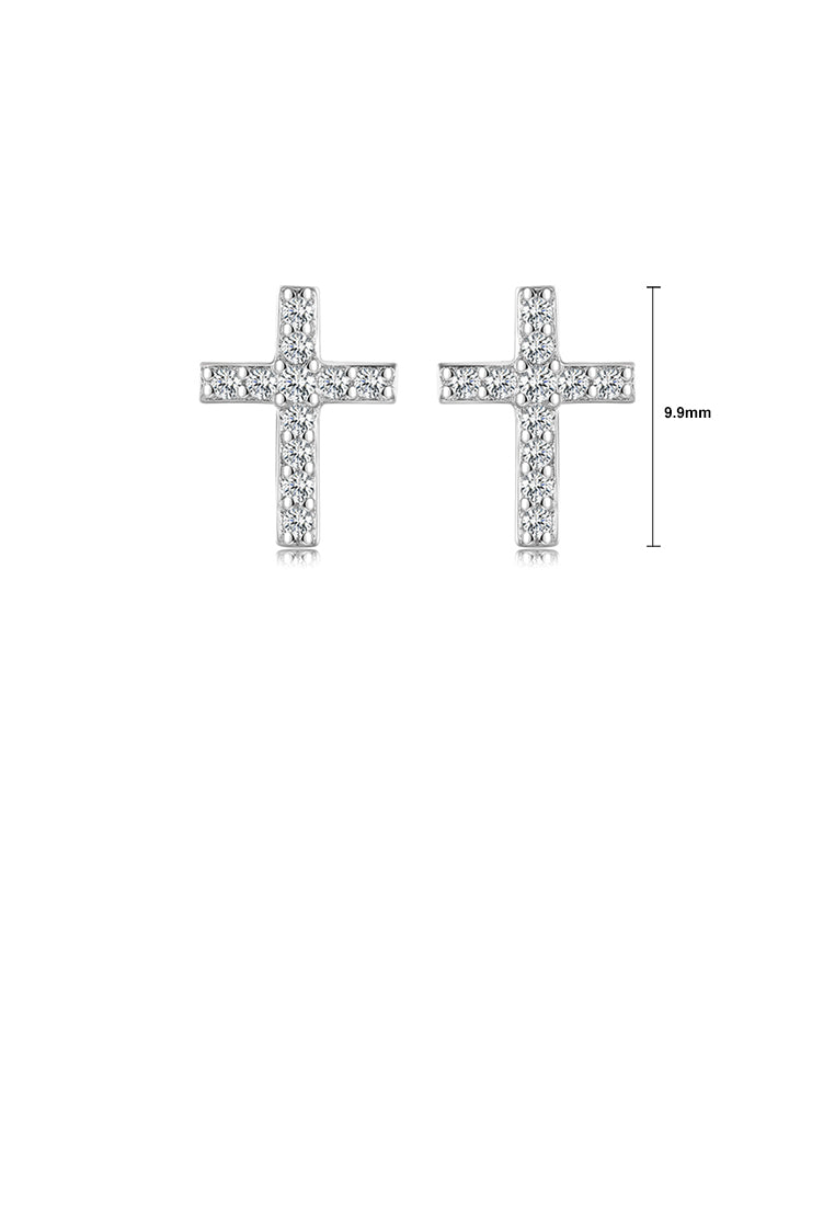 925 Sterling Silver Simple Classic Cross Stud Earrings with Cubic Zirconia - Luxurious Look