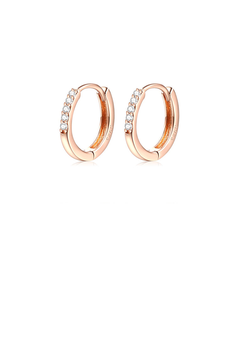 925 Sterling Silver Plated Rose Gold Simple Fashion Geometric Circle Stud Earrings with Cubic Zirconia - Luxurious Look