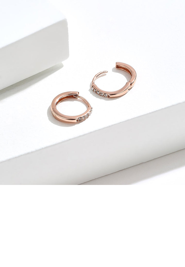 925 Sterling Silver Plated Rose Gold Simple Fashion Geometric Circle Stud Earrings with Cubic Zirconia - Luxurious Look