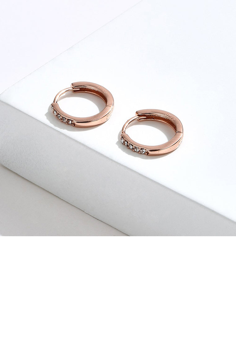 925 Sterling Silver Plated Rose Gold Simple Fashion Geometric Circle Stud Earrings with Cubic Zirconia - Luxurious Look